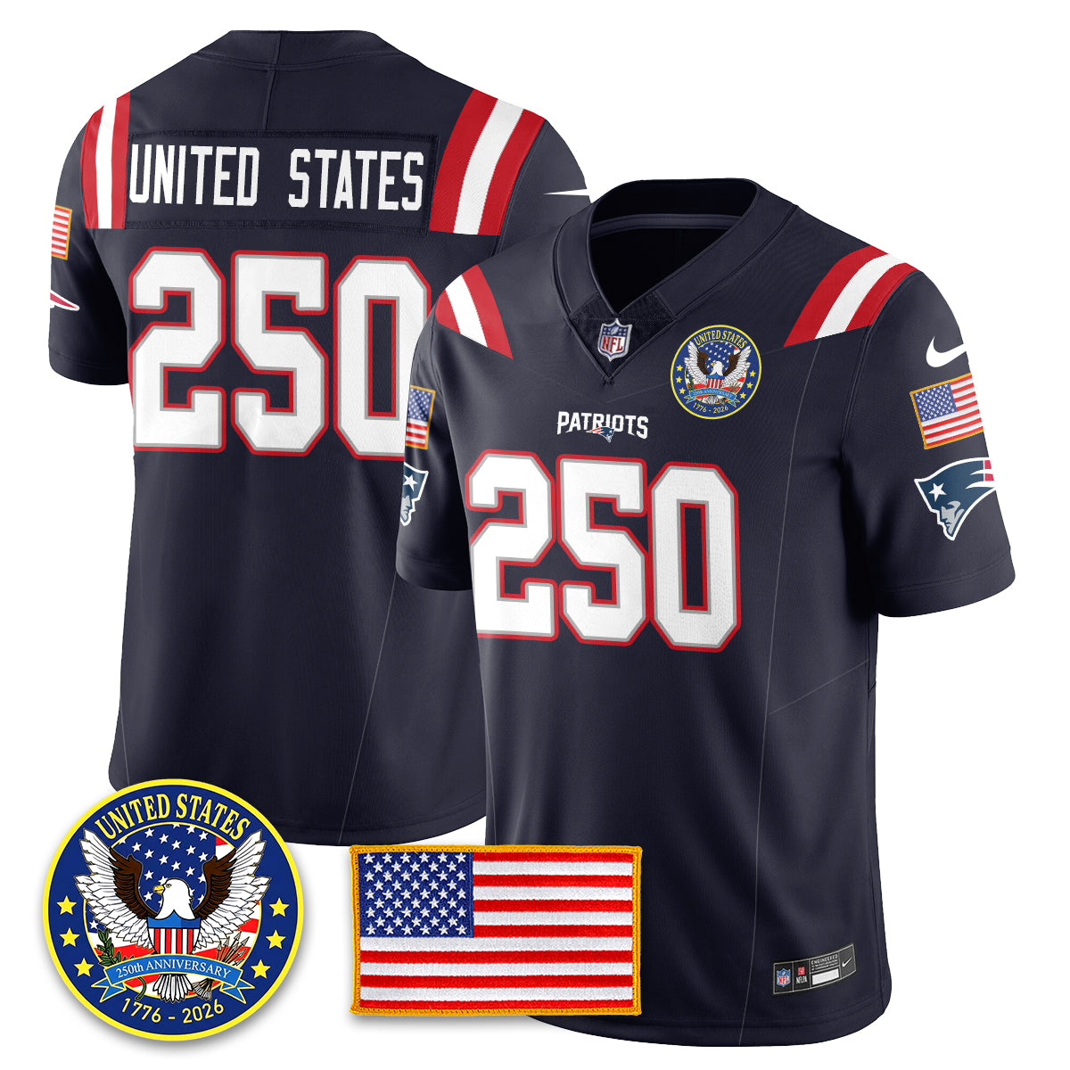 NE "United States 250th Anniversary Patch" Vapor Limited Jersey - All Stitched-DTD