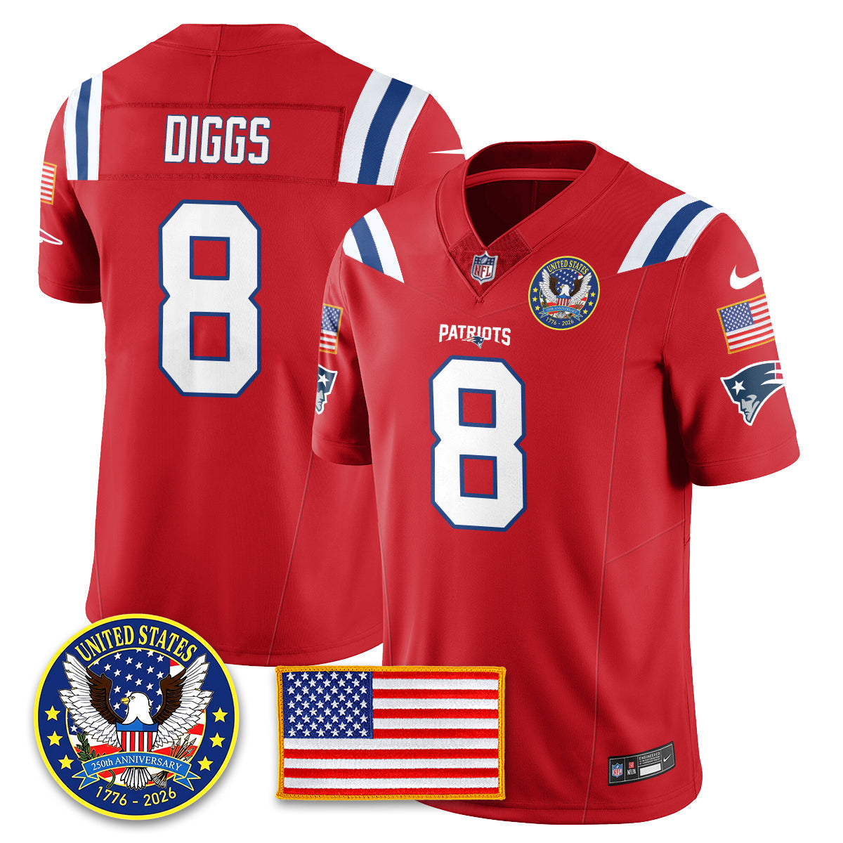 NE "United States 250th Anniversary Patch" Vapor Limited Jersey - All Stitched-DTD