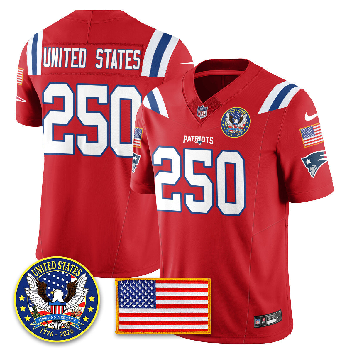 NE "United States 250th Anniversary Patch" Vapor Limited Jersey - All Stitched-DTD