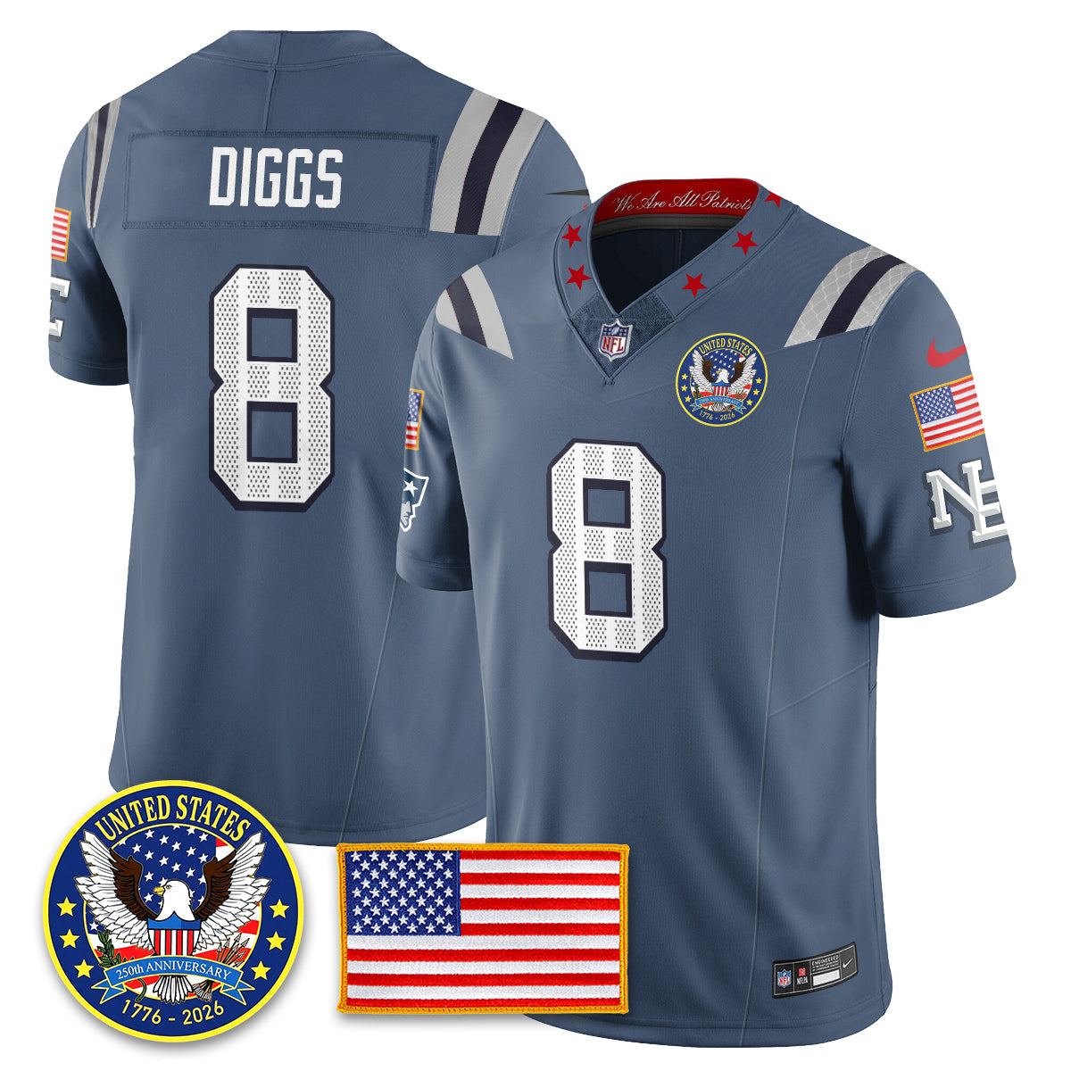 NE "United States 250th Anniversary Patch" Vapor Limited Jersey - All Stitched-DTD