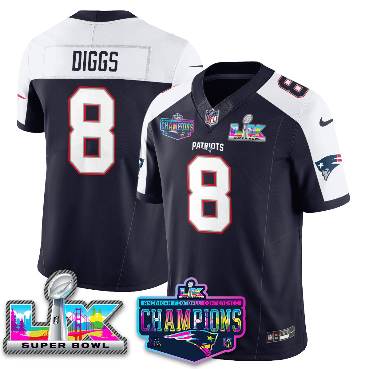 NE 2025 Vapor Jersey - AFC Champions Limited Patch - All Stitched-DTD