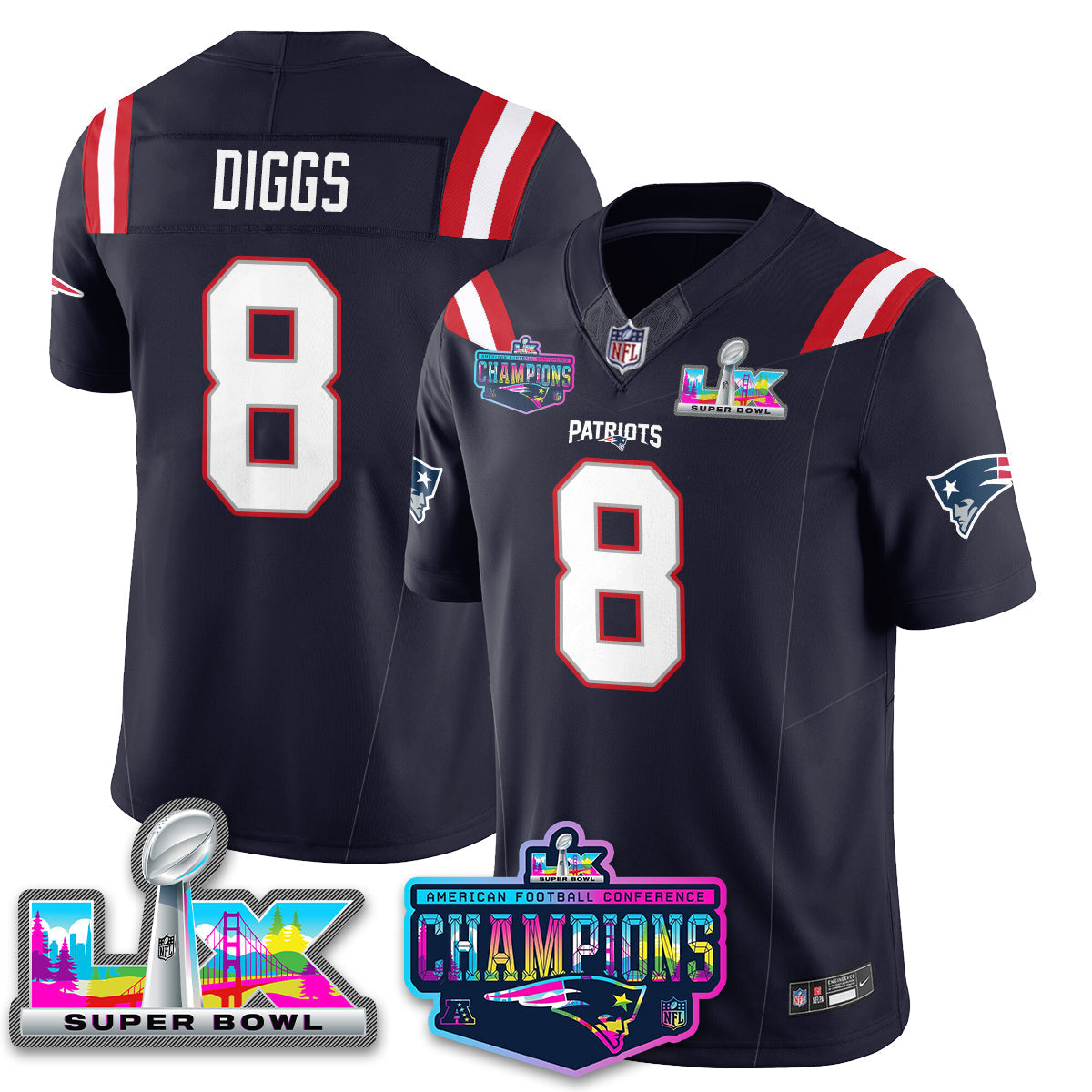 NE 2025 Vapor Jersey - AFC Champions Limited Patch - All Stitched-DTD