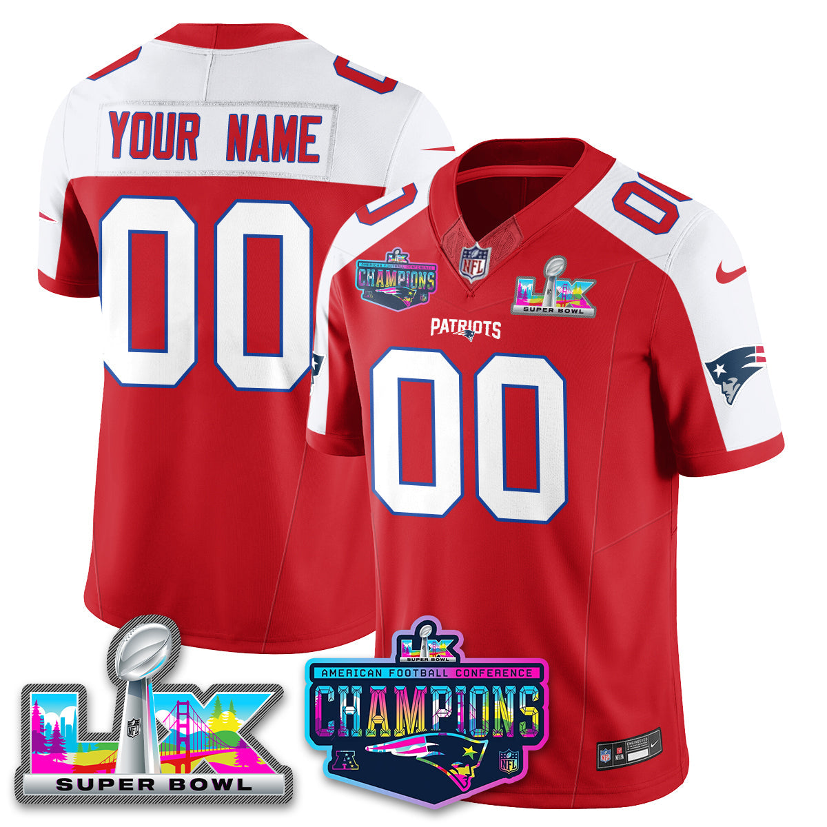 Custom NE 2025 Vapor Jersey - AFC Champions Limited Patch - All Stitchedhed (Copy)-DTD