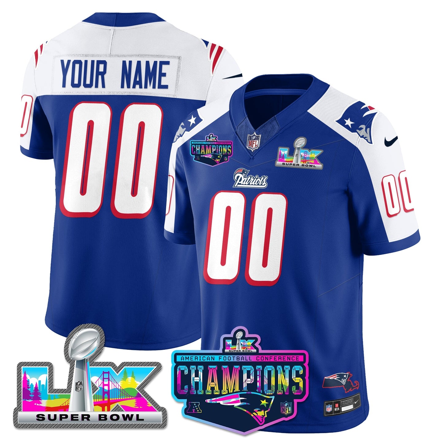 Custom NE 1996 Throwback Limited Vapor Jersey - 2025 AFC Champions Limited Patch - All Stitched-DTD