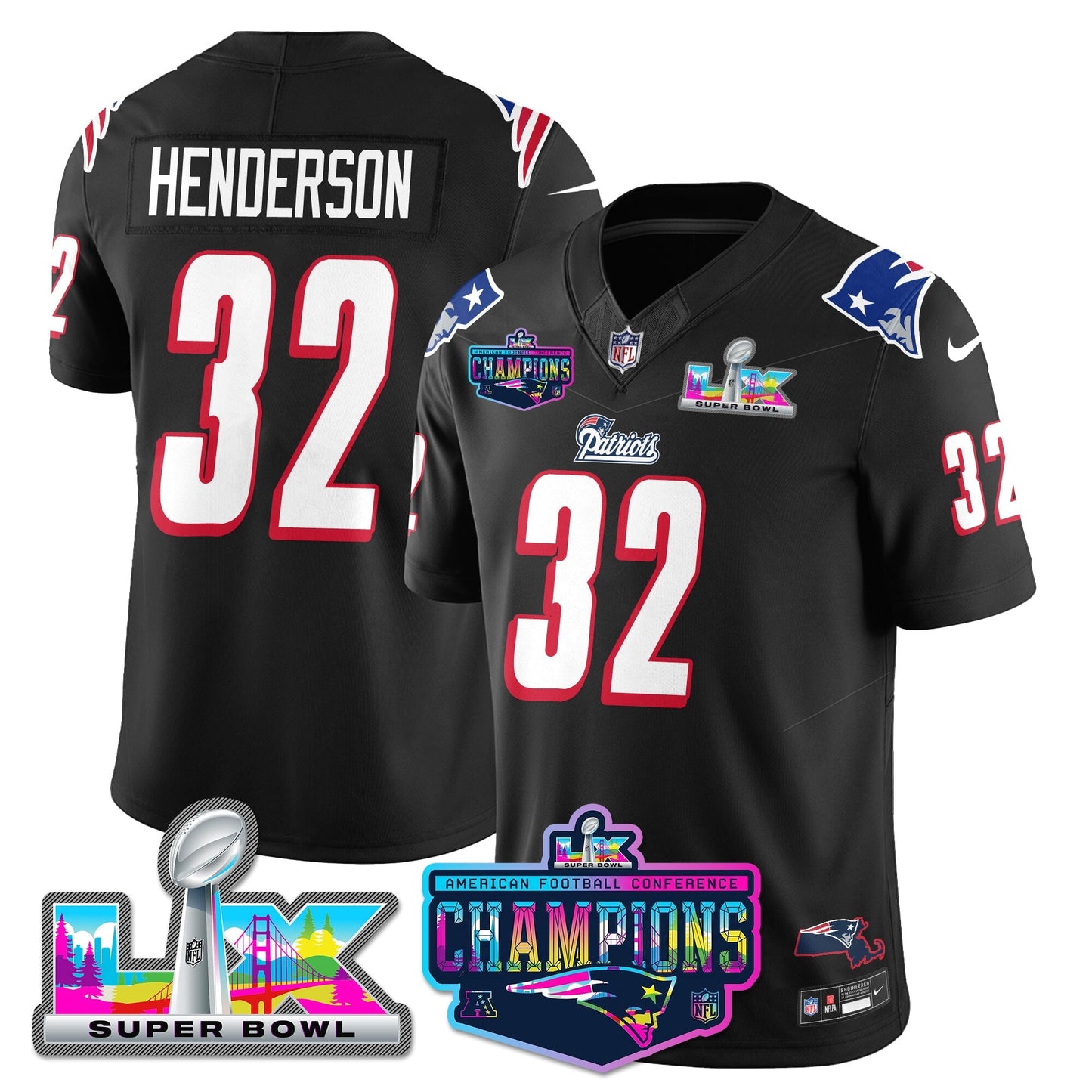 NE 1996 Throwback Limited Vapor Jersey - 2025 AFC Champions Limited Patch - All Stitched-DTD