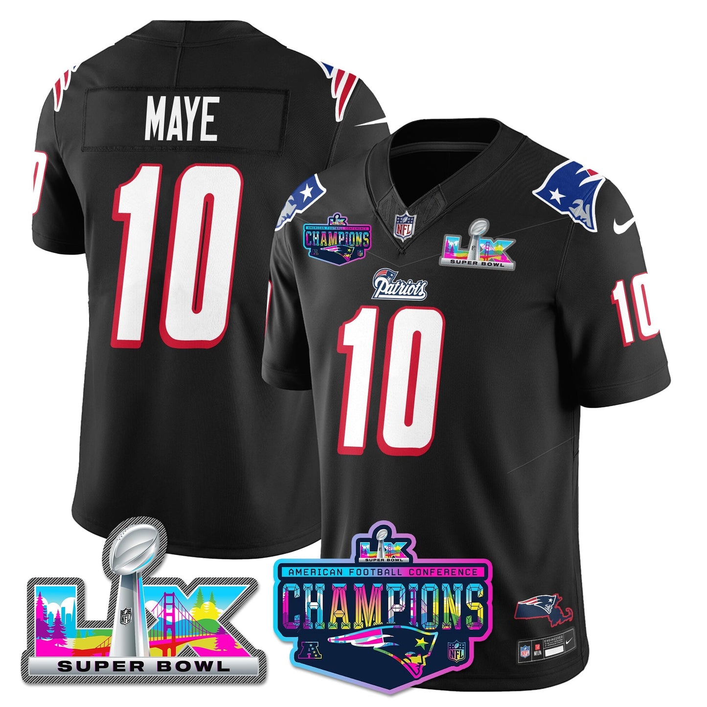 NE 1996 Throwback Limited Vapor Jersey - 2025 AFC Champions Limited Patch - All Stitched-DTD