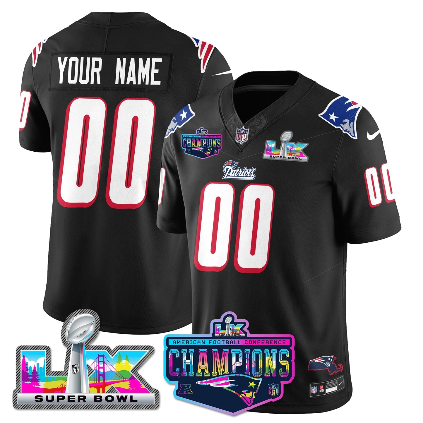 NE 1996 Throwback Limited Vapor Jersey - 2025 AFC Champions Limited Patch - All Stitched-DTD
