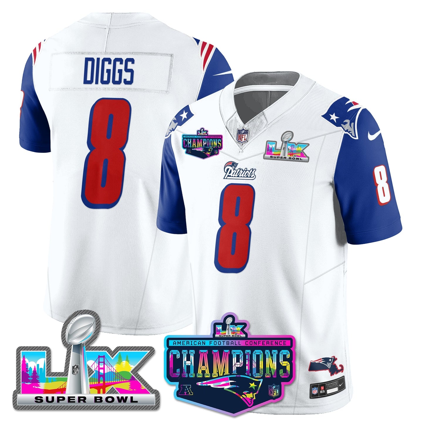 NE 1996 Throwback Limited Vapor Jersey - 2025 AFC Champions Limited Patch - All Stitched-DTD