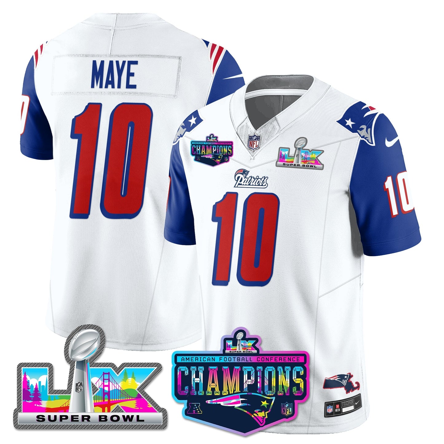 NE 1996 Throwback Limited Vapor Jersey - 2025 AFC Champions Limited Patch - All Stitched-DTD