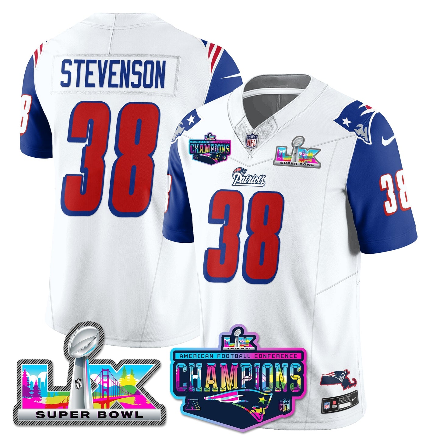 NE 1996 Throwback Limited Vapor Jersey - 2025 AFC Champions Limited Patch - All Stitched-DTD