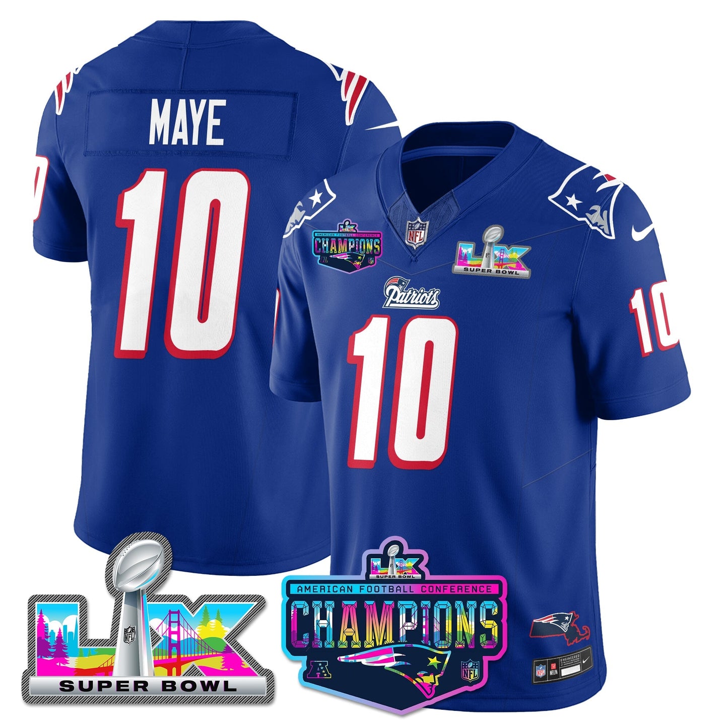 NE 1996 Throwback Limited Vapor Jersey - 2025 AFC Champions Limited Patch - All Stitched-DTD