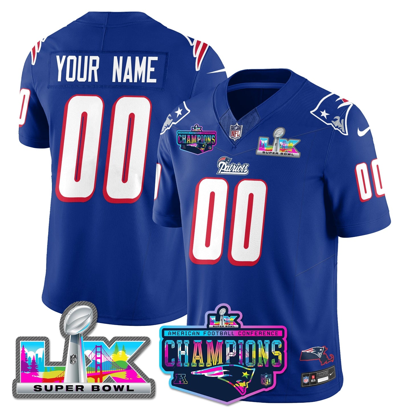 NE 1996 Throwback Limited Vapor Jersey - 2025 AFC Champions Limited Patch - All Stitched-DTD