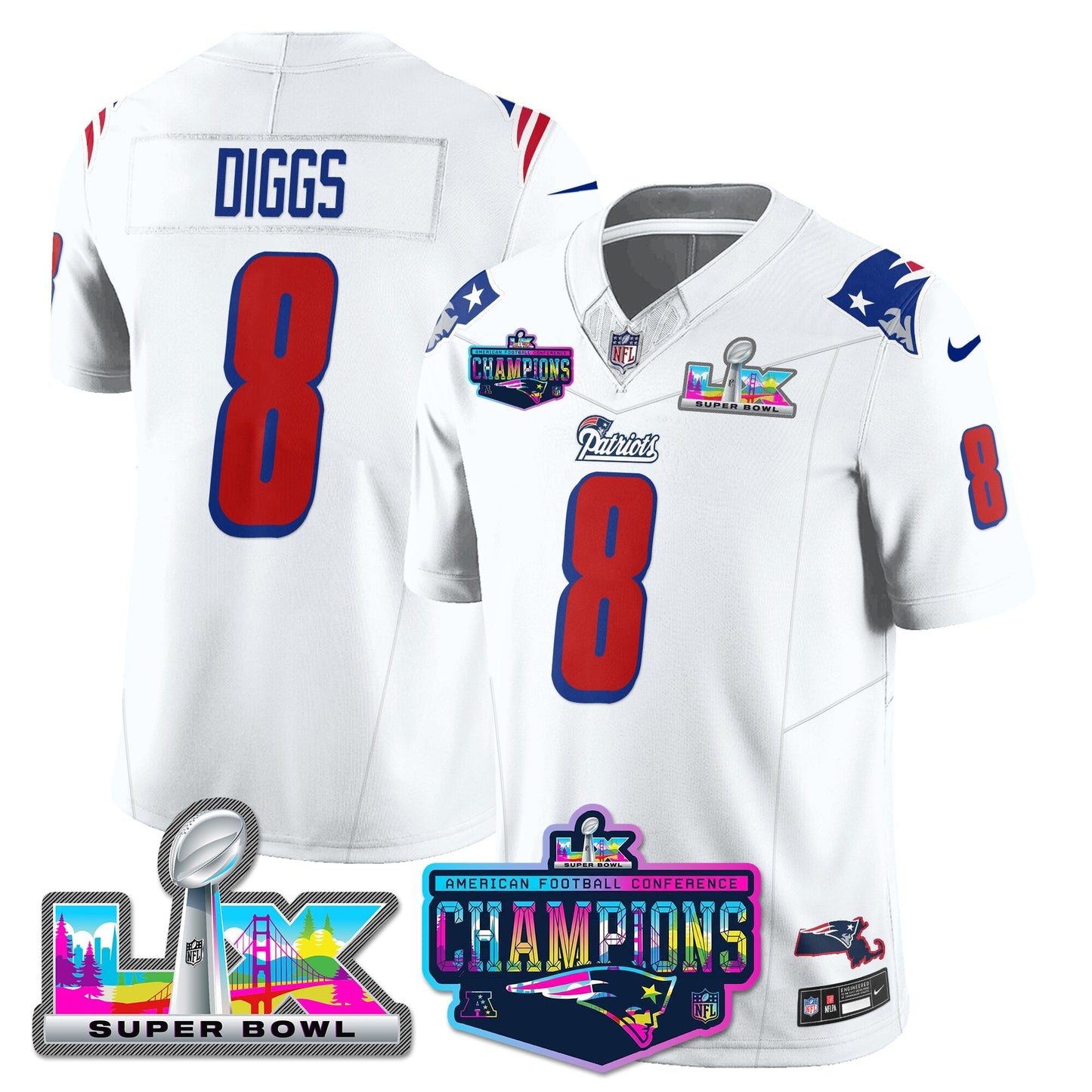 NE 1996 Throwback Limited Vapor Jersey - 2025 AFC Champions Limited Patch - All Stitched-DTD