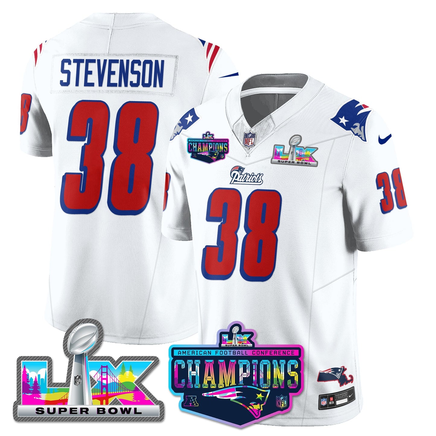 NE 1996 Throwback Limited Vapor Jersey - 2025 AFC Champions Limited Patch - All Stitched-DTD