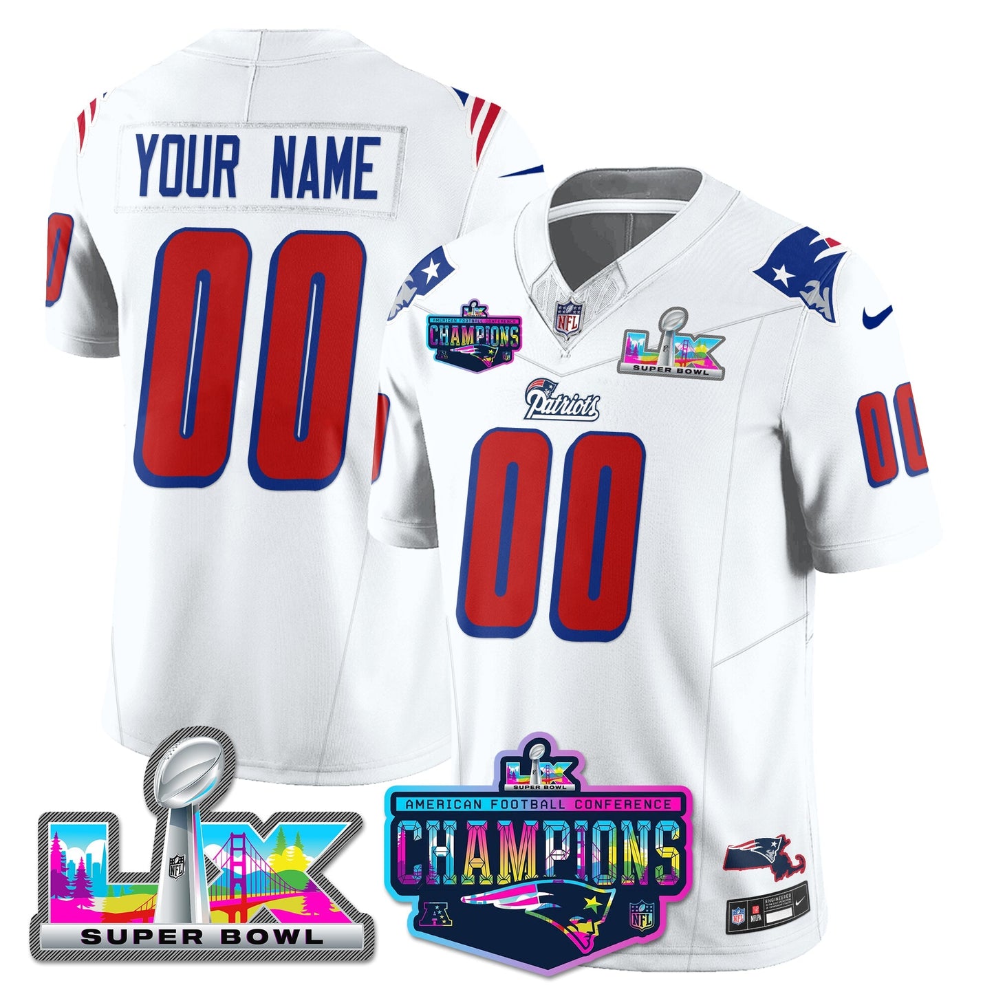 Custom NE 1996 Throwback Limited Vapor Jersey - 2025 AFC Champions Limited Patch - All Stitched-DTD