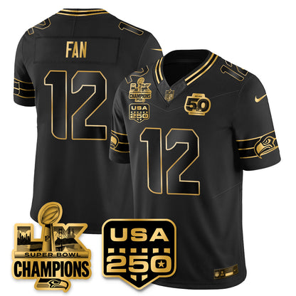SEA Super Bowl LX - 50th Anniversary Patch Gold Vapor Limited Jersey N19 - All Stitched-DTD