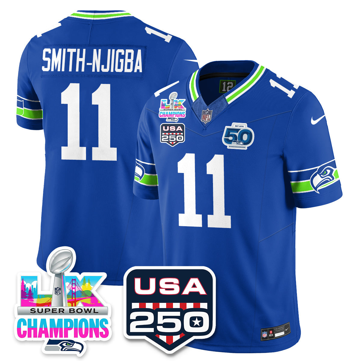 SEA S.Bowl LX & 50th Patch Champions Vapor Limited Jersey - All Stitched -DMQ-DTD