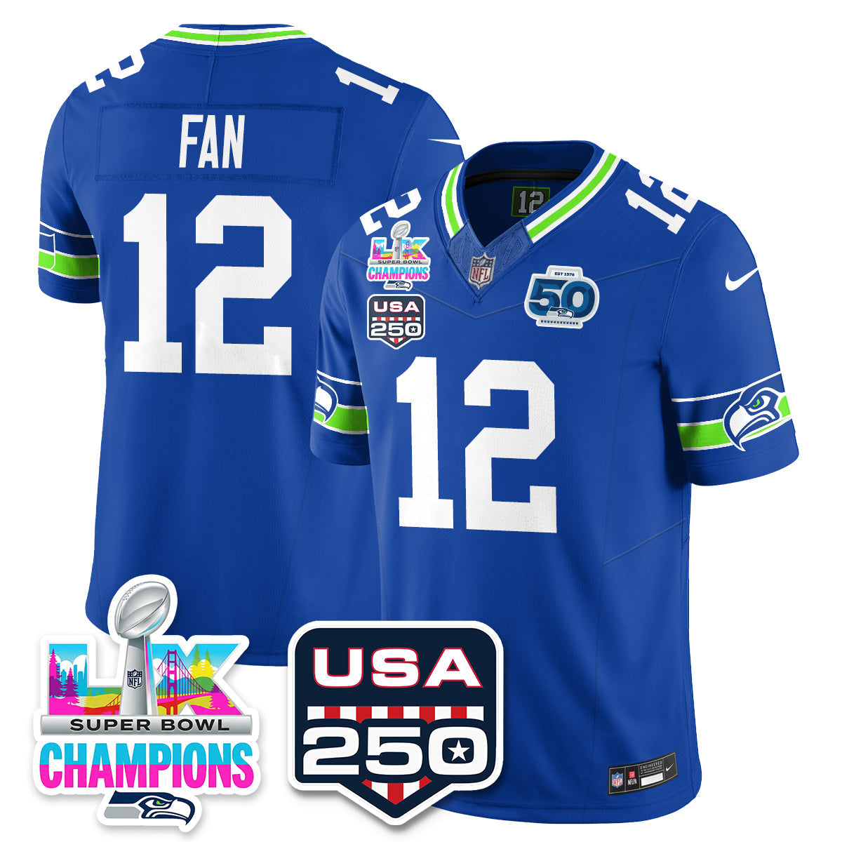 SEA SBLX Champs & US 250th Patch Vapor Limited Jersey - All Stitched-DTD