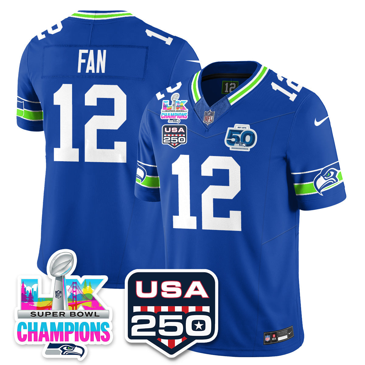 SEA S.Bowl LX & 50th Patch Champions Vapor Limited Jersey - All Stitched -DMQ-DTD