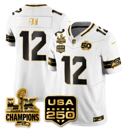 SEA Super Bowl LX - 50th Anniversary Patch Gold Vapor Limited Jersey N19 - All Stitched-DTD