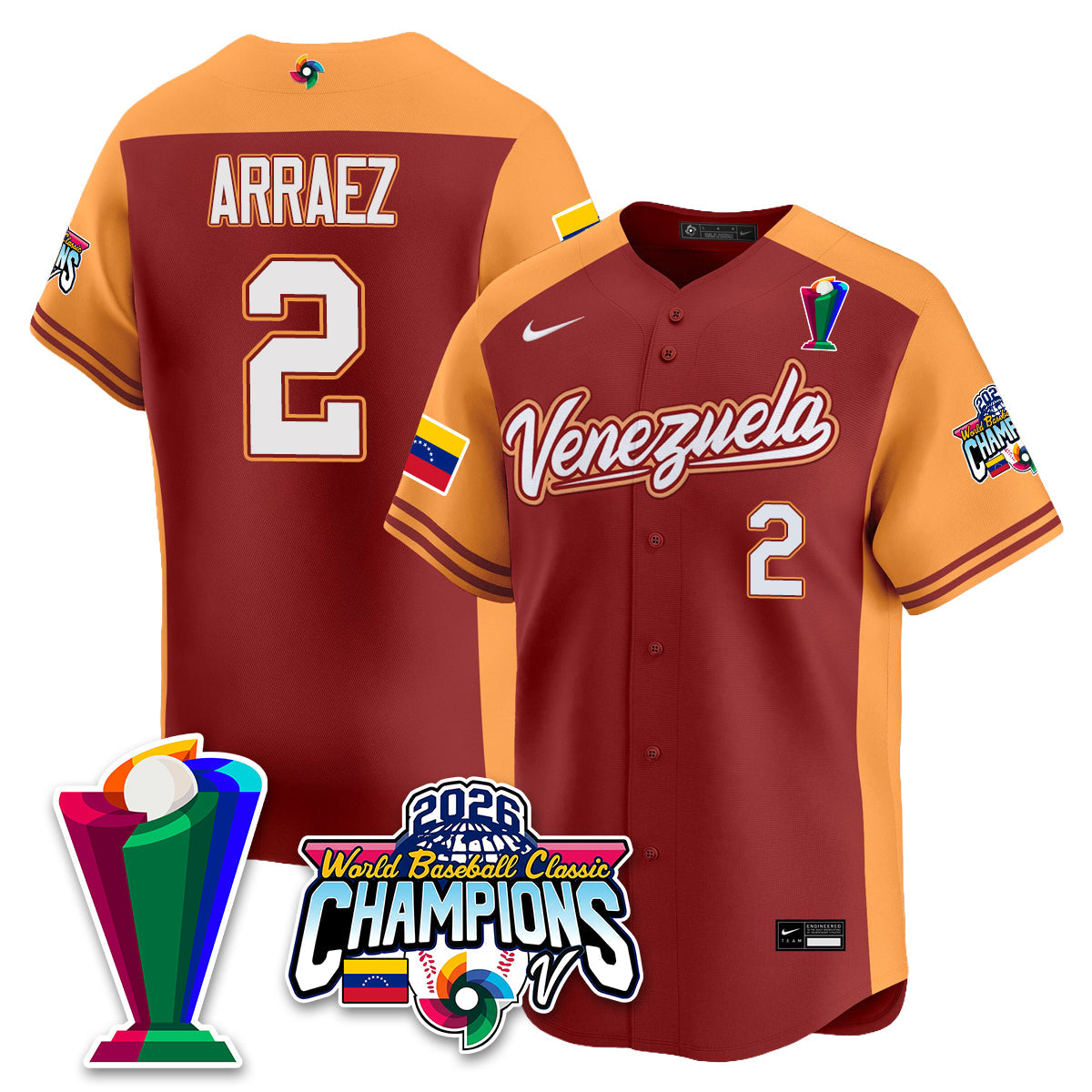 Venezuela Baseball 2026 World Baseball Classic Champions Limited Jersey V2 - All Stitched-DTD