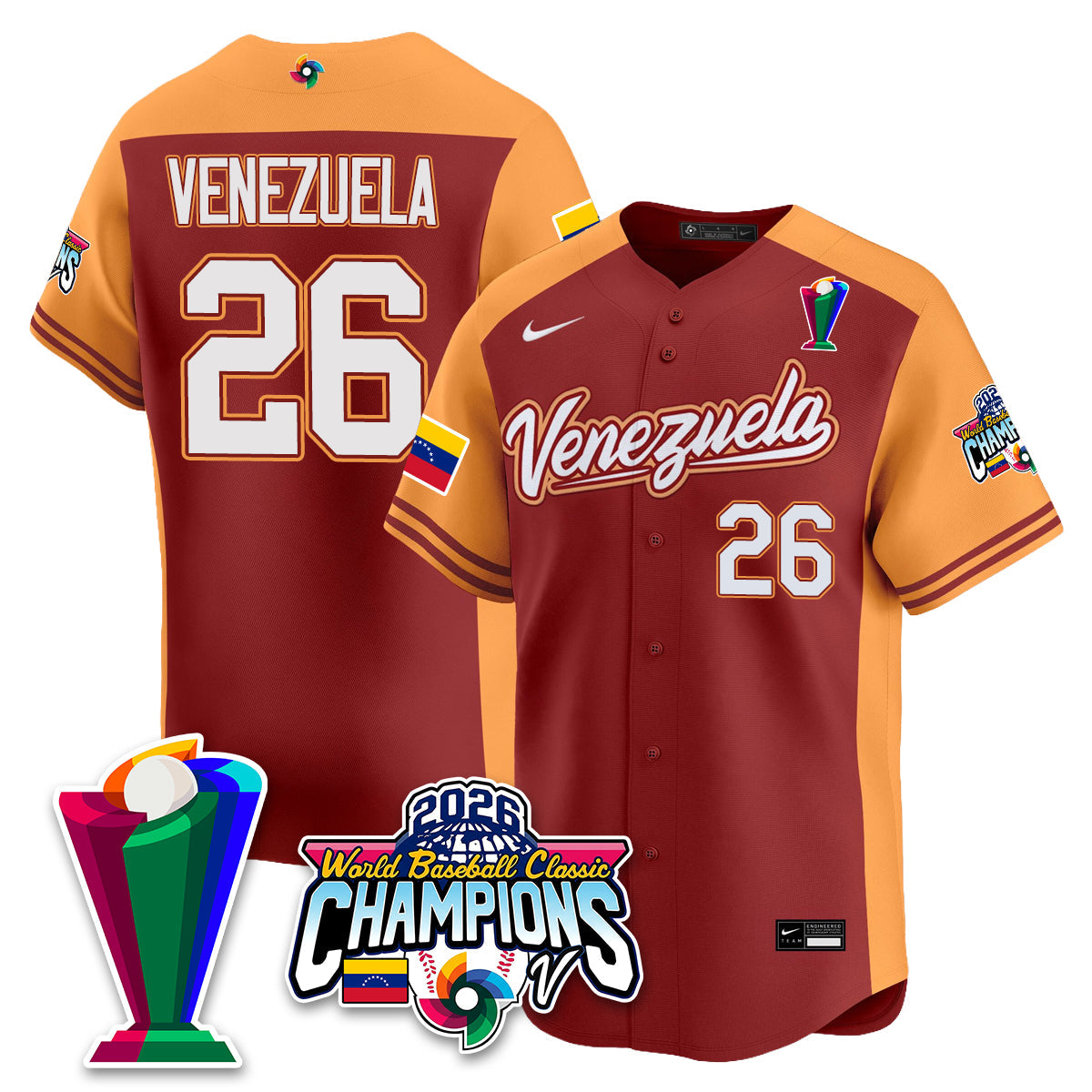 Venezuela Baseball 2026 World Baseball Classic Champions Limited Jersey V2 - All Stitched-DTD