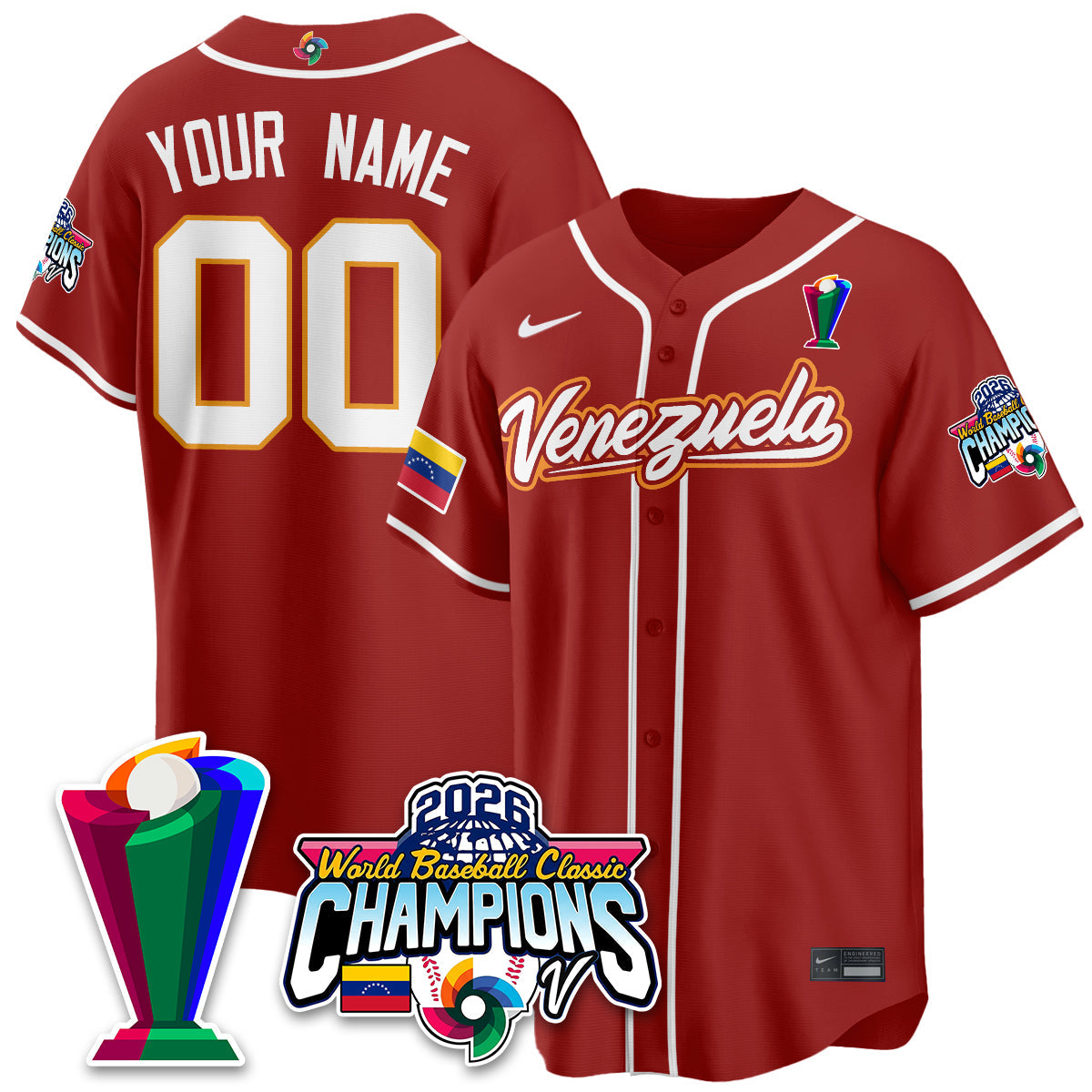 Custom Venezuela Baseball 2026 World Baseball Classic Champions Limited Jersey V2 - All Stitched-DTD