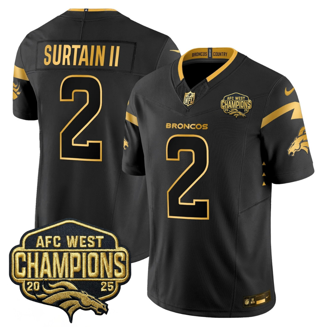 DEN AFC West Champions Patch Gold Vapor Limited Jersey - All Stitched-DTD