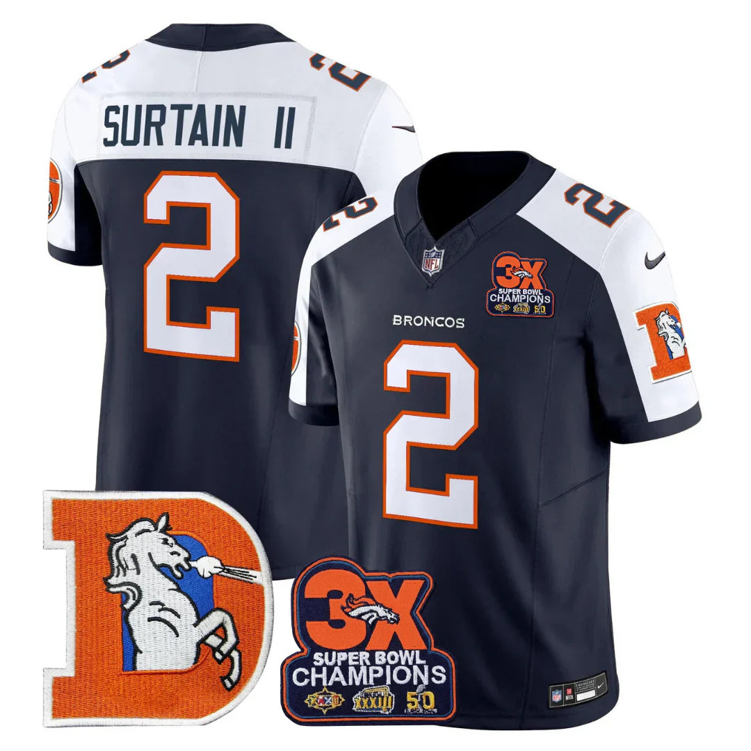 DEN Throwback 3-Times Champions Patch Vapor Limited Jersey - All Stitched