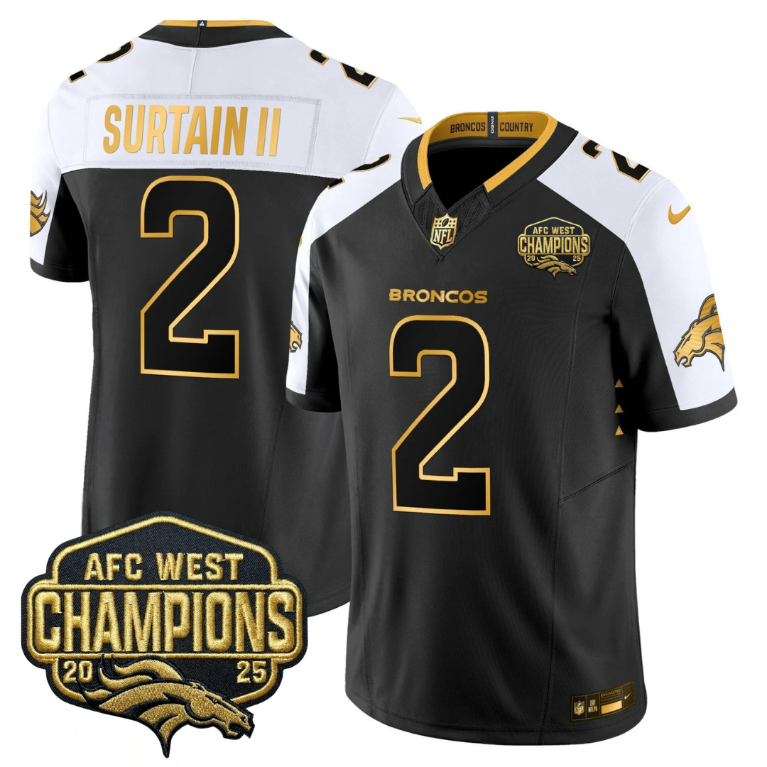 DEN AFC West Champions Patch Gold Vapor Limited Jersey - All Stitched-DTD