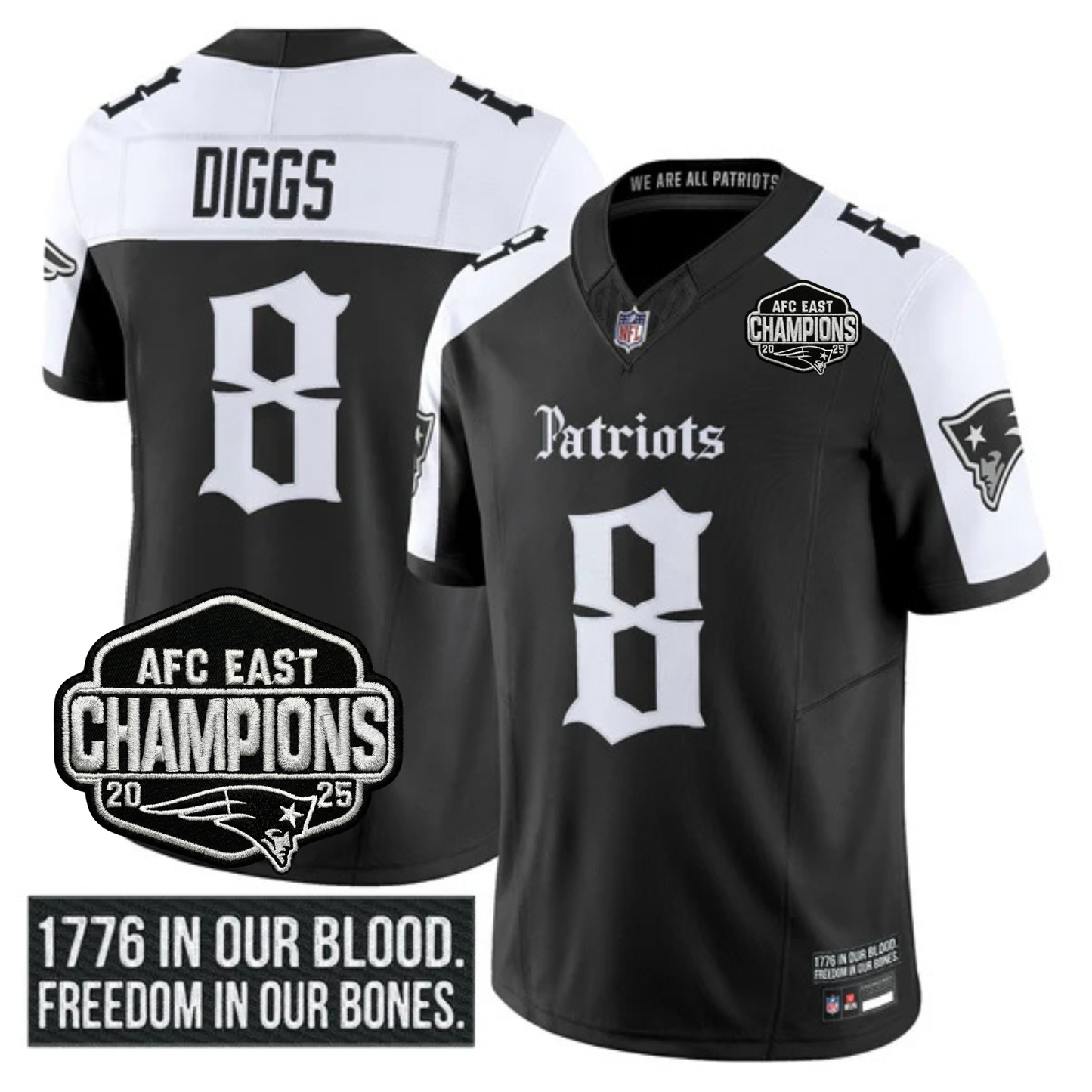 NE 'Gothic Revolution Edition' AFC East Champions Patch Vapor Limited Jersey - All Stitched-DTD