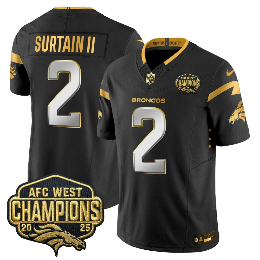 DEN AFC West Champions Patch Gold Vapor Limited Jersey - All Stitched-DTD