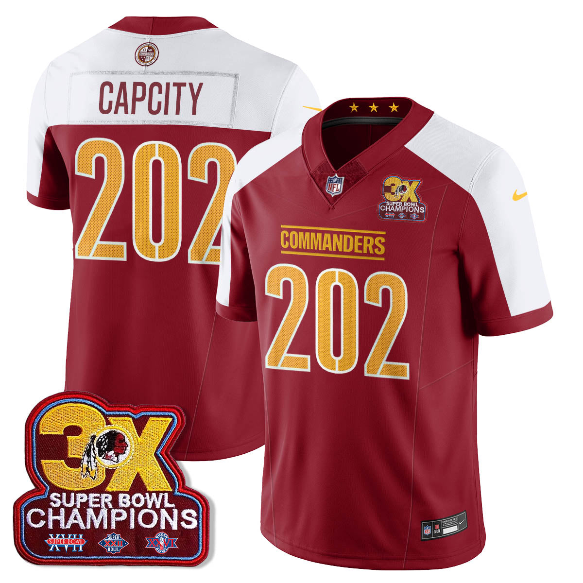 WAS 3-Time Champions Patch Vapor Limited Jersey - All Stitched-DTD