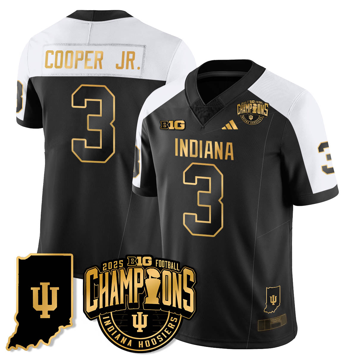 Indiana H Vapor Limited Football Gold Jersey - Big 10 Champions - All Stitched-DTD