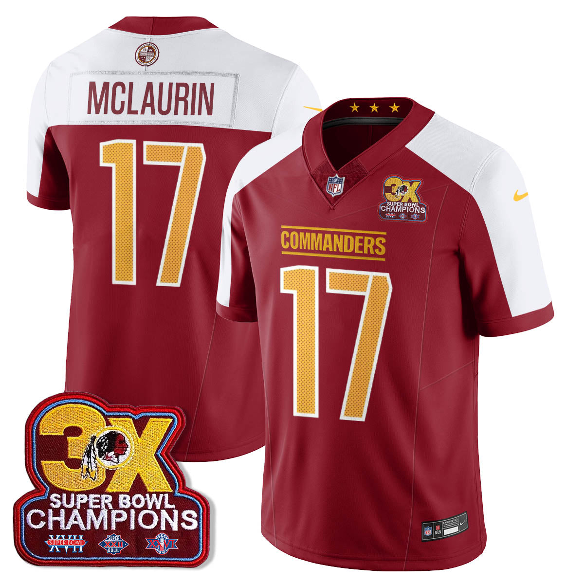 WAS 3-Time Champions Patch Vapor Limited Jersey - All Stitched-DTD