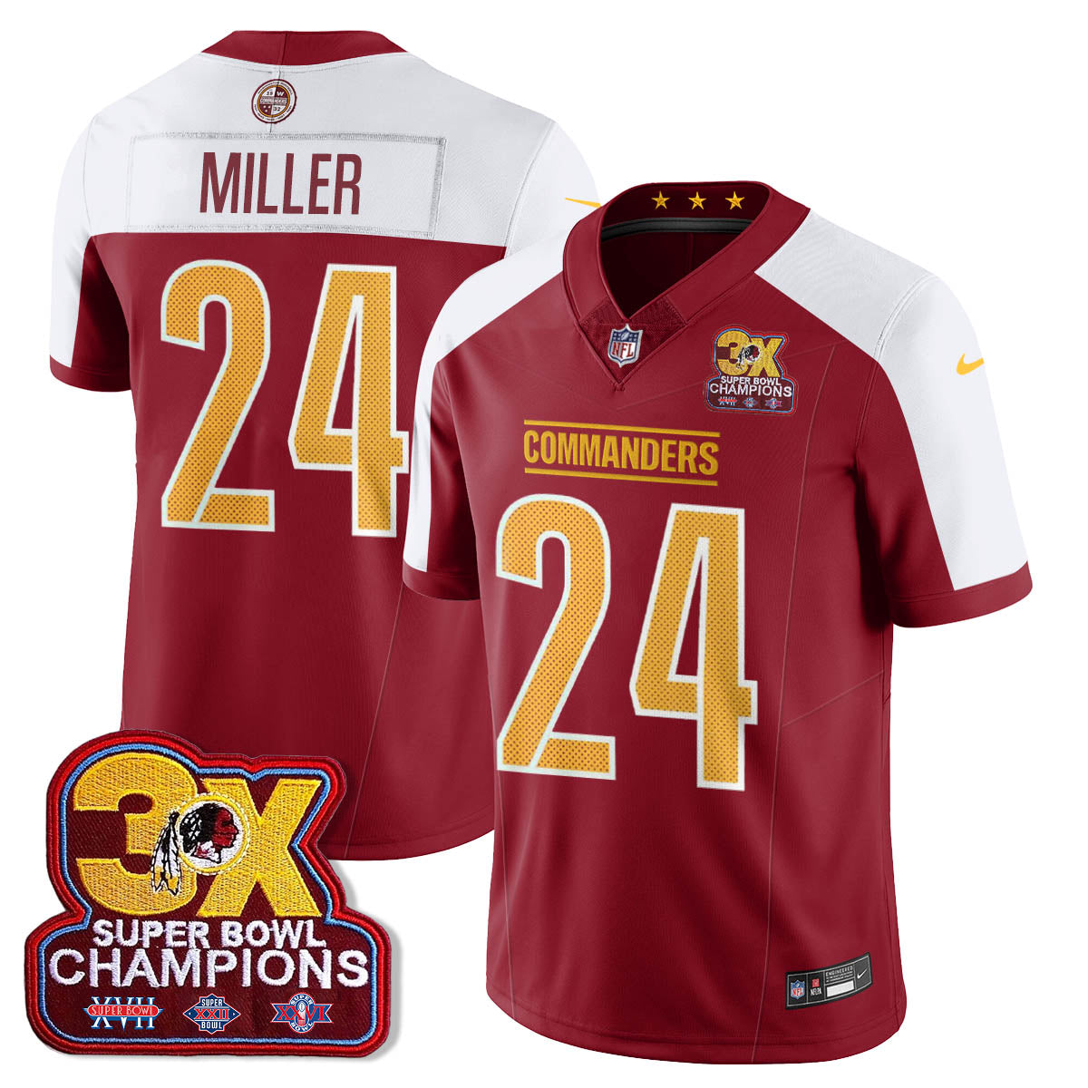 WAS 3-Time Champions Patch Vapor Limited Jersey - All Stitched-DTD