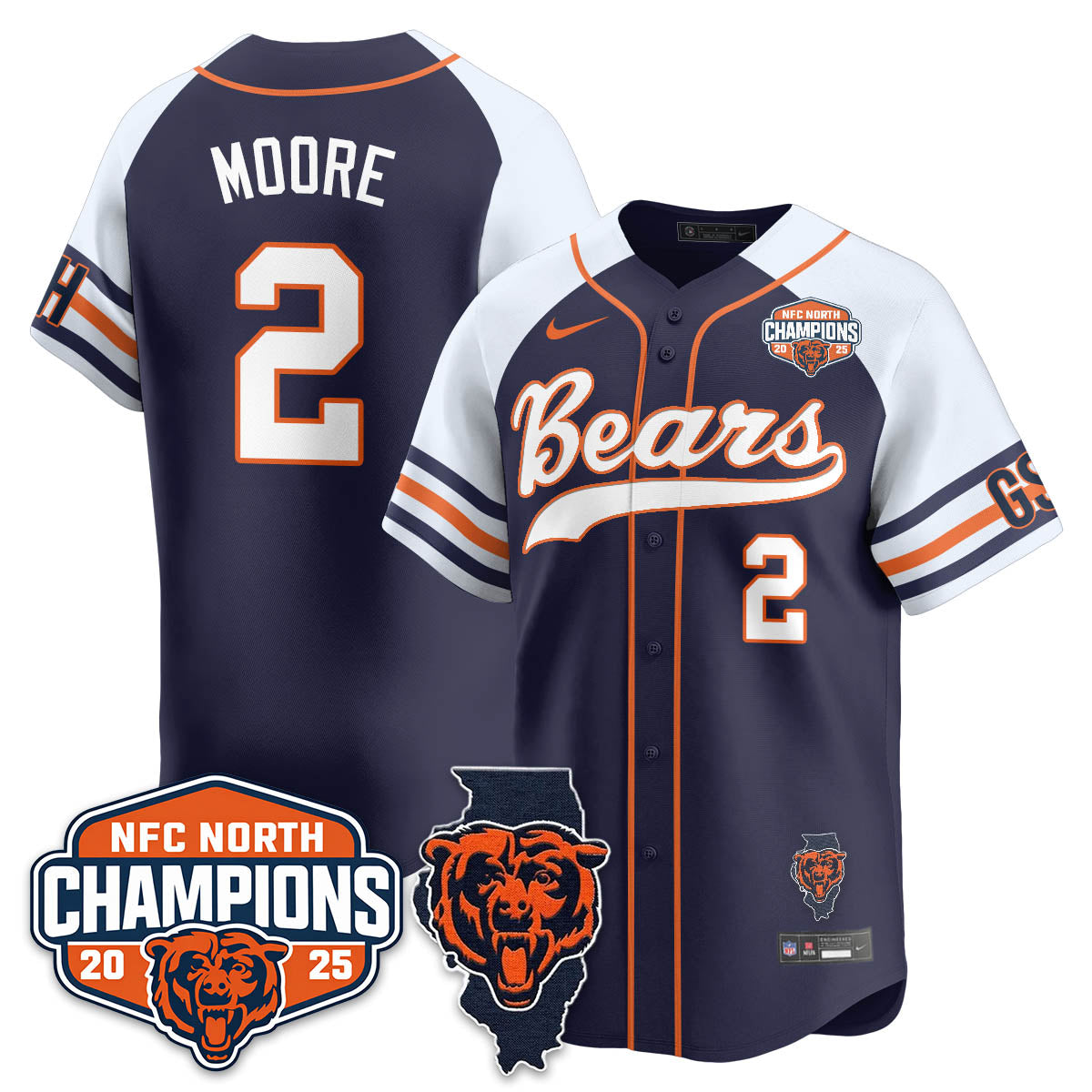 CHI  NFC North Division Champions Vapor Limited Baseball Jersey - All Stitched-DTD