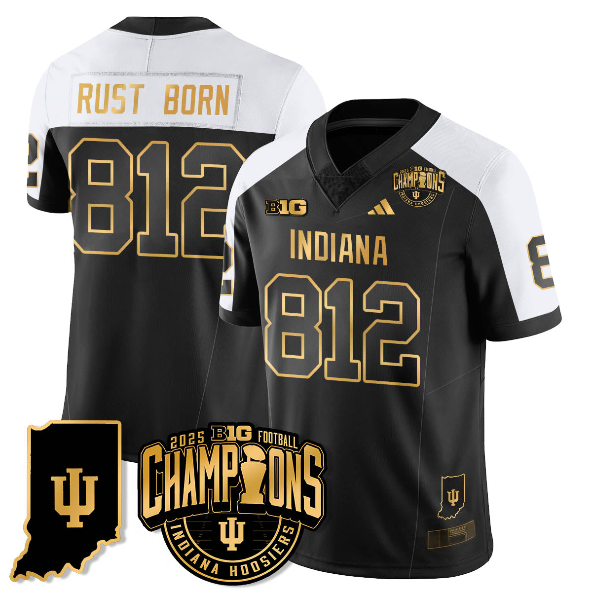 Indiana H Vapor Limited Football Gold Jersey - Big 10 Champions - All Stitched-DTD