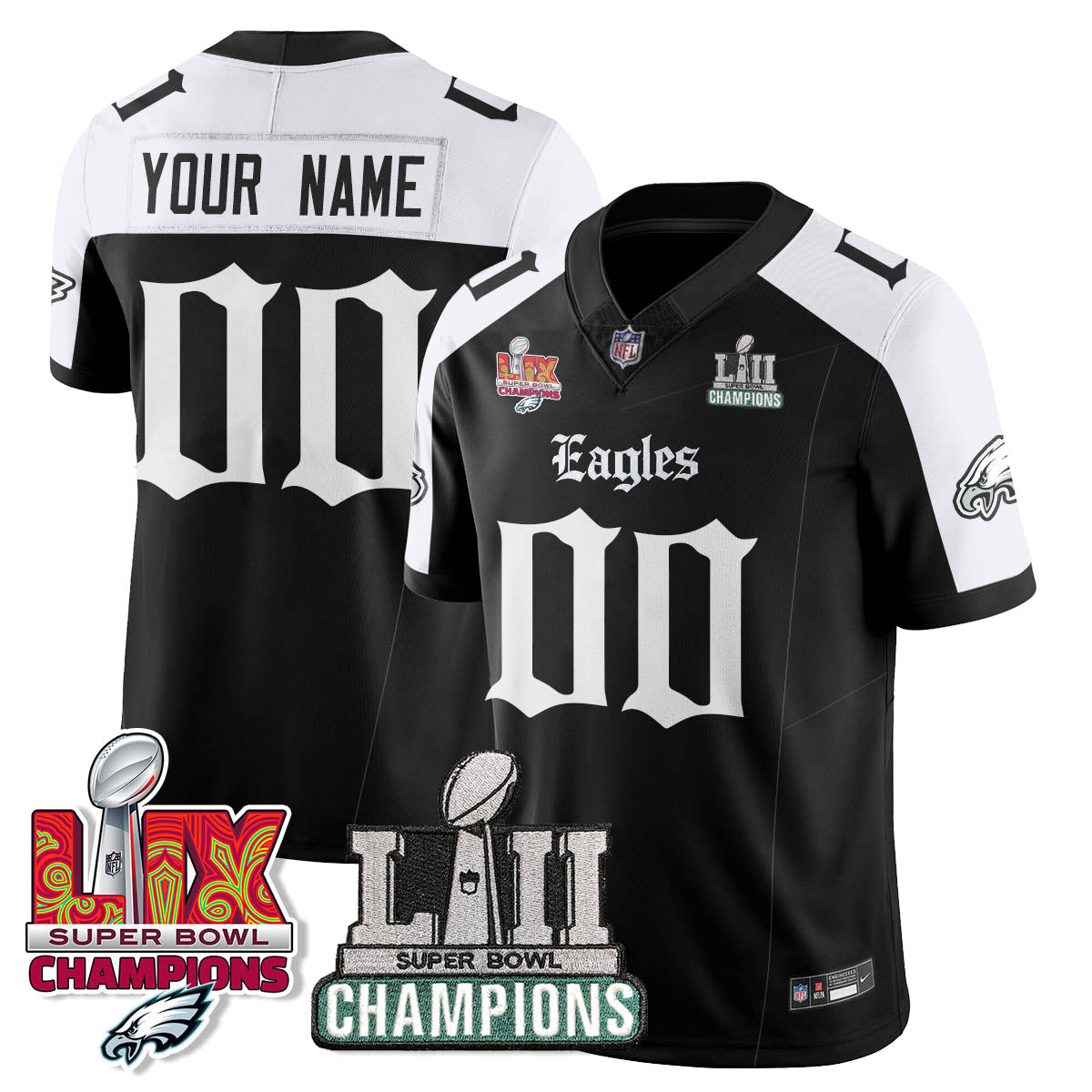 PHI 'Gothic Philly' LII-LIX Super Bowl Champions Vapor Limited Jersey - All Stitched-DTD