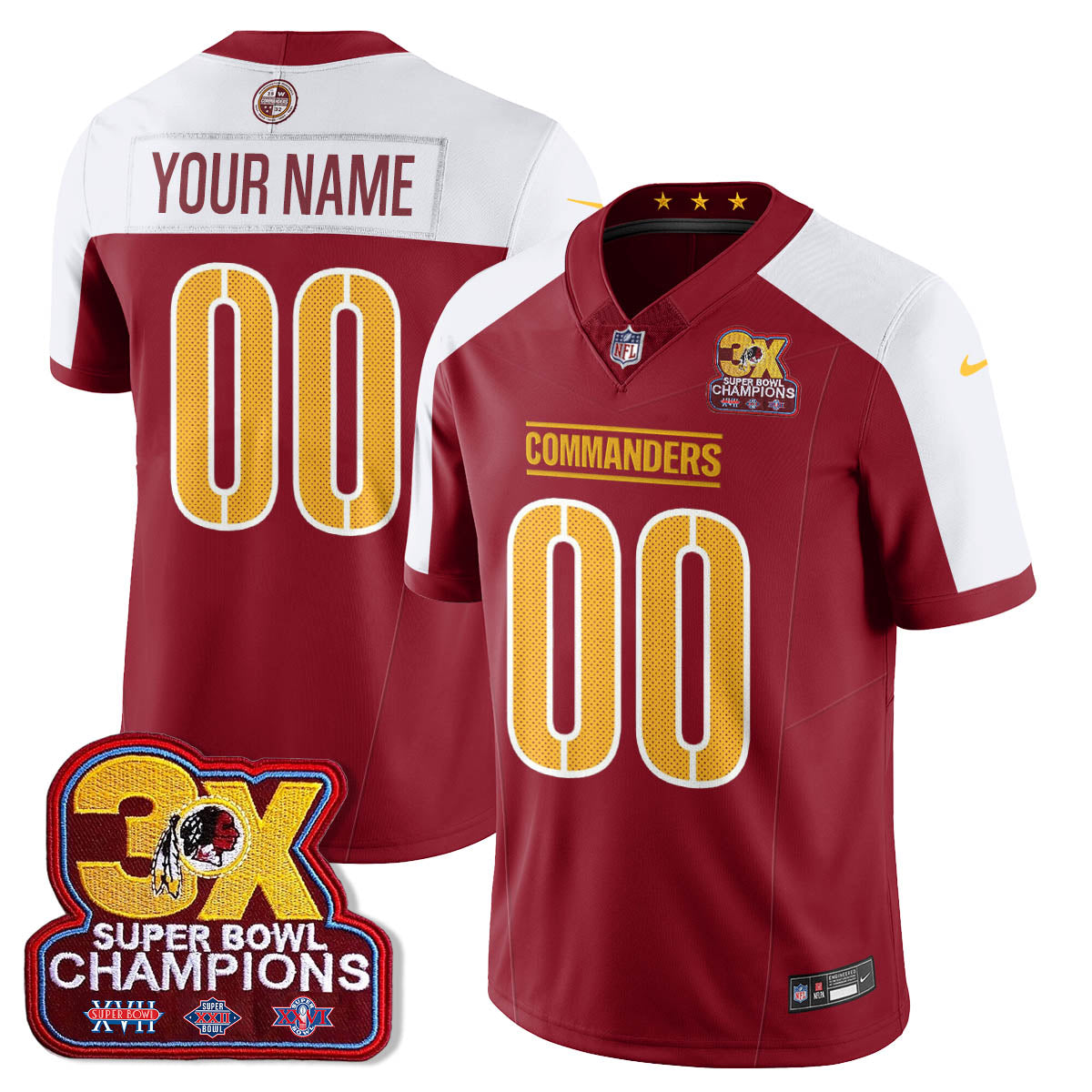 Custom WAS 3-Time Champions Patch Vapor Limited Jersey - All Stitched-DTD