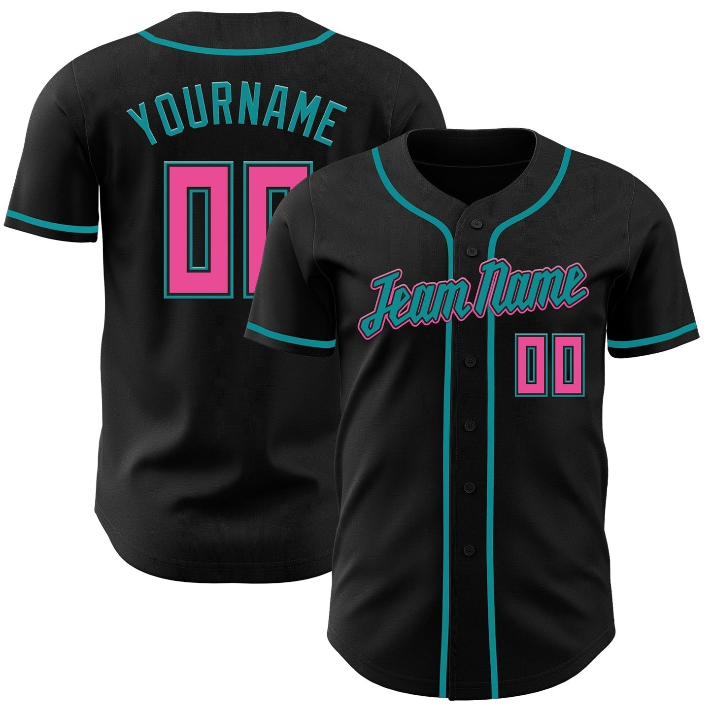 Custom Black Pink-Teal Authentic Baseball Jersey-DTD