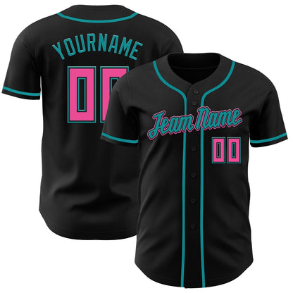 Custom Black Pink-Teal Authentic Baseball Jersey-DTD