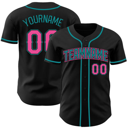 Custom Black Pink-Teal Authentic Baseball Jersey-DTD