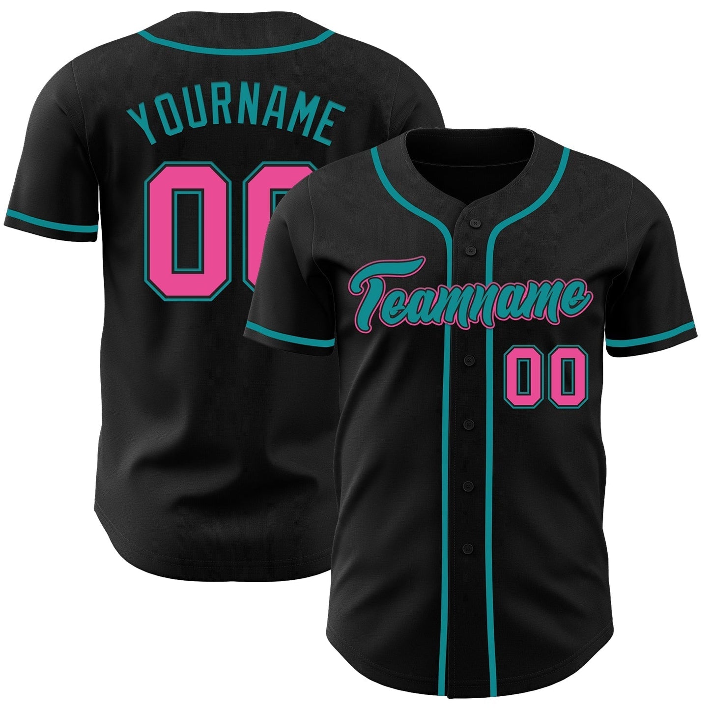 Custom Black Pink-Teal Authentic Baseball Jersey-DTD