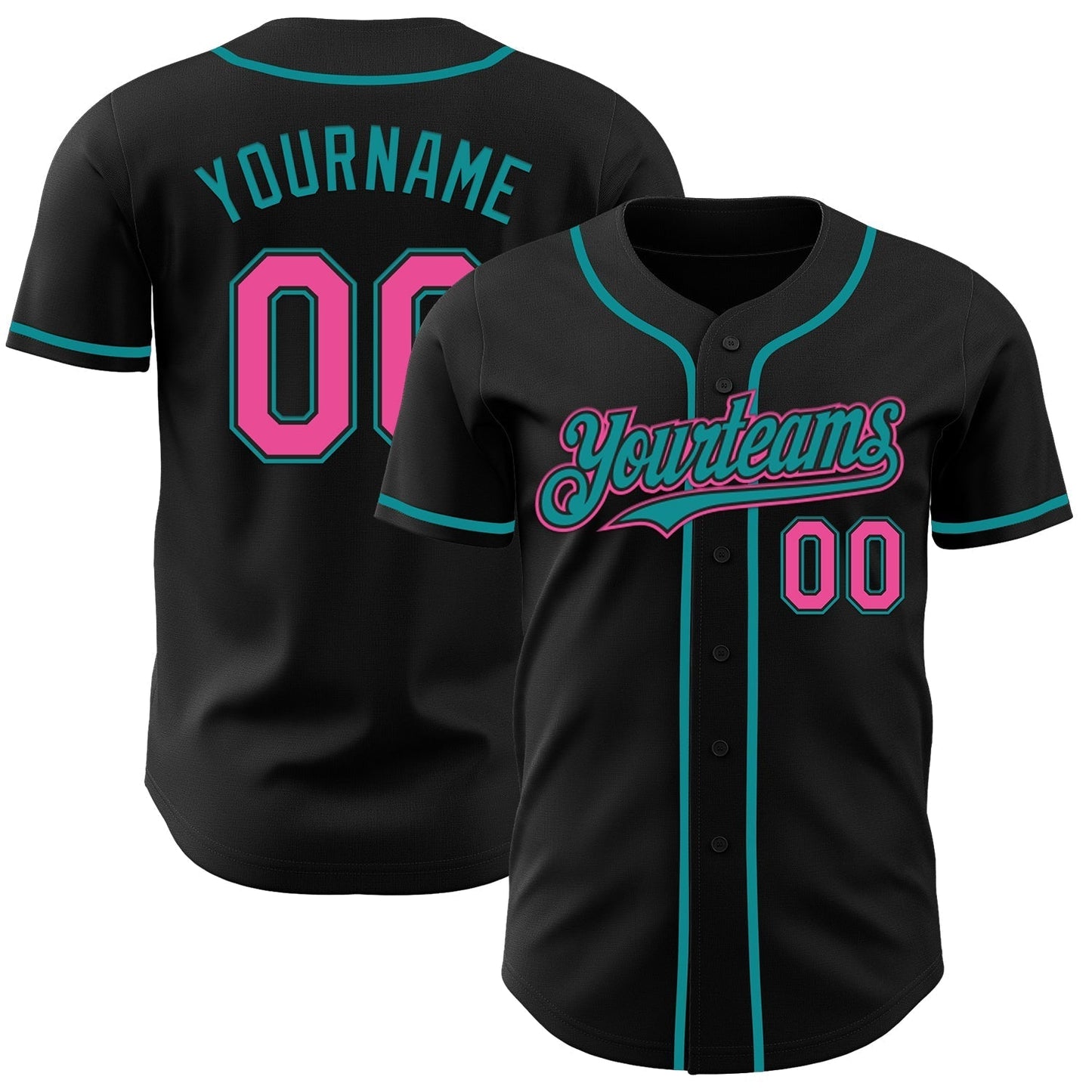 Custom Black Pink-Teal Authentic Baseball Jersey-DTD