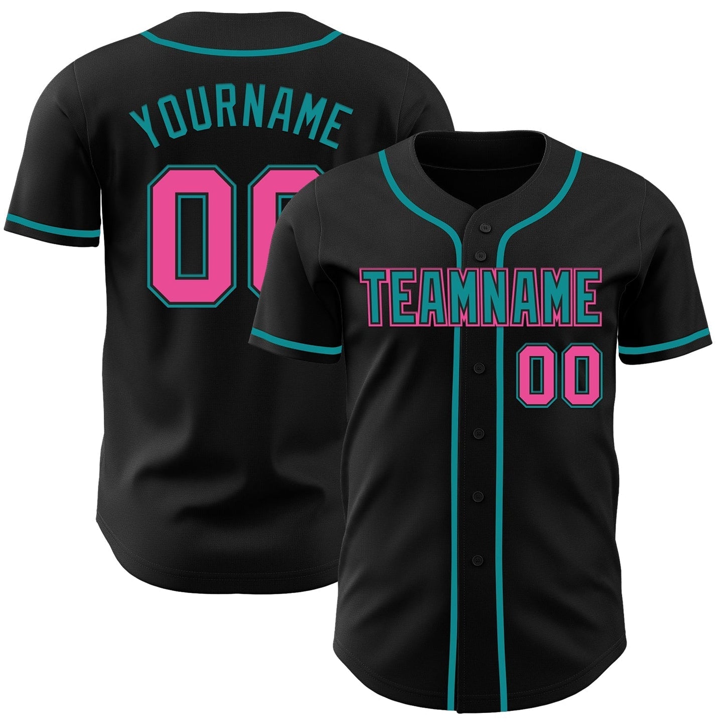 Custom Black Pink-Teal Authentic Baseball Jersey-DTD