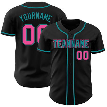 Custom Black Pink-Teal Authentic Baseball Jersey-DTD