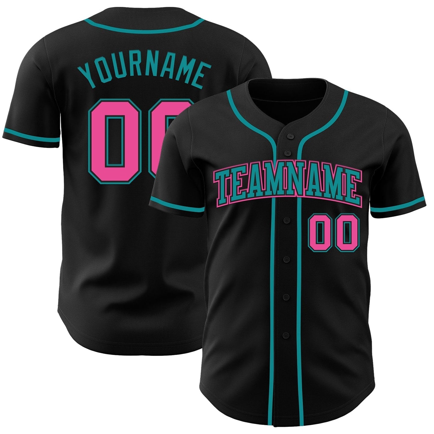 Custom Black Pink-Teal Authentic Baseball Jersey-DTD