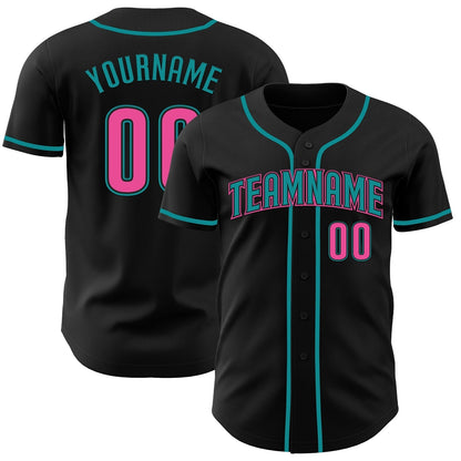 Custom Black Pink-Teal Authentic Baseball Jersey-DTD
