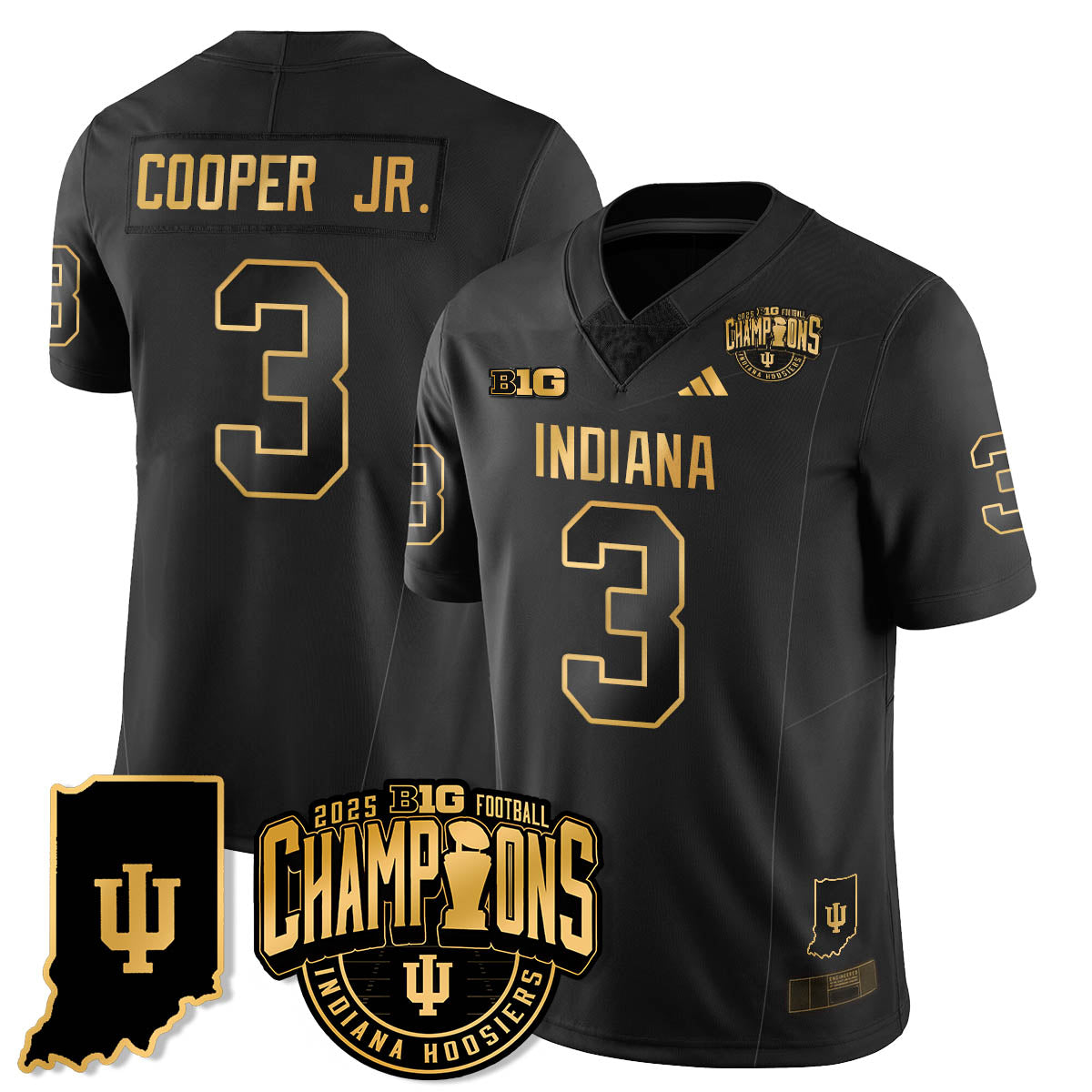 Indiana H Vapor Limited Football Gold Jersey - Big 10 Champions - All Stitched-DTD